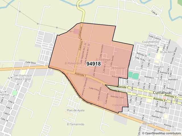 Mapa del código postal 94918, Cuitláhuac, Veracruz de Ignacio de la Llave