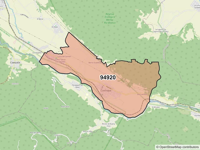 Mapa del código postal 94920, Cuichapa, Veracruz de Ignacio de la Llave