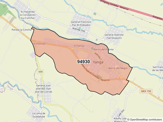 Mapa del código postal 94930, Yanga, Veracruz de Ignacio de la Llave