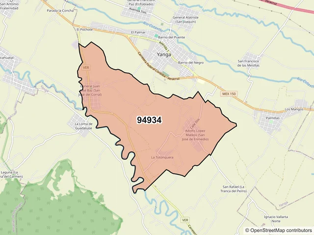 Mapa del código postal 94934, Yanga, Veracruz de Ignacio de la Llave
