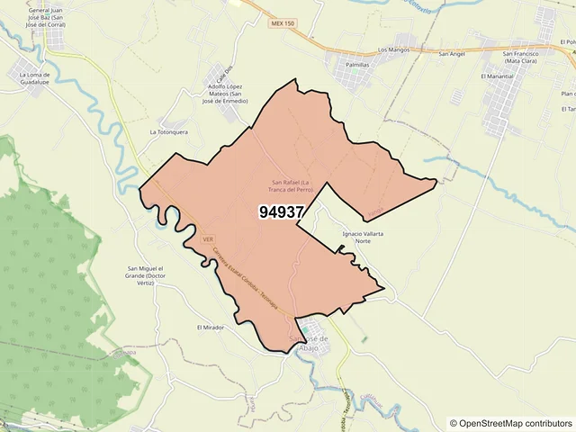 Mapa del código postal 94937, Yanga, Veracruz de Ignacio de la Llave