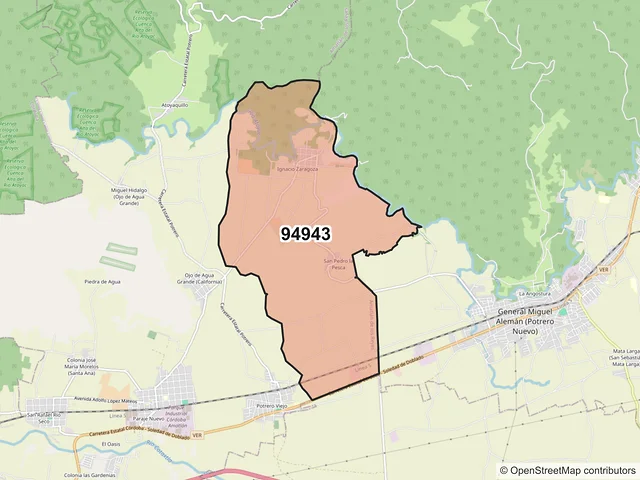 Mapa del código postal 94943, Amatlán de los Reyes, Veracruz de Ignacio de la Llave