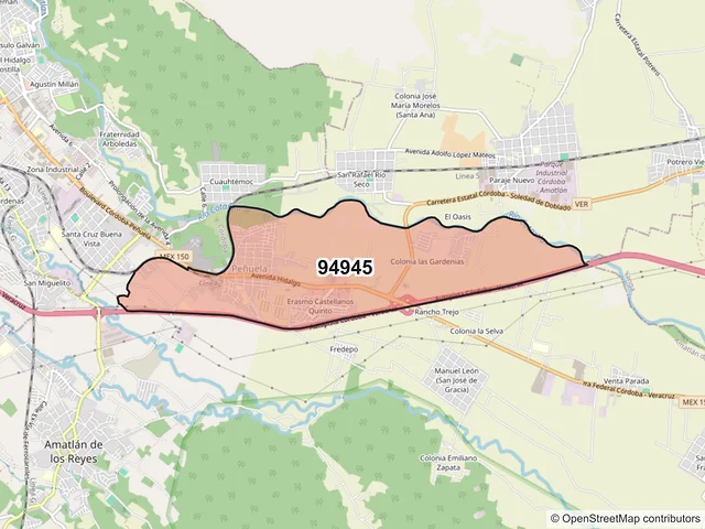Mapa del código postal 94945, Amatlán de los Reyes, Veracruz de Ignacio de la Llave