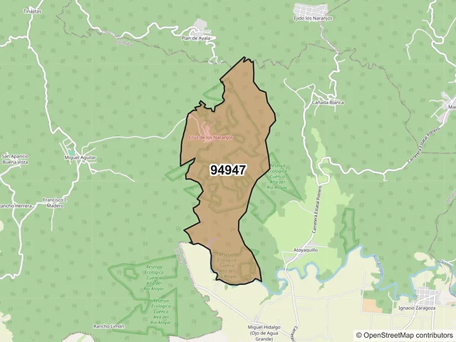 Mapa del código postal 94947, Amatlán de los Reyes, Veracruz de Ignacio de la Llave