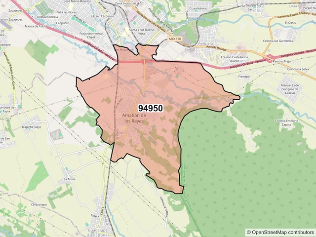 Mapa del código postal 94950, Amatlán de los Reyes, Veracruz de Ignacio de la Llave