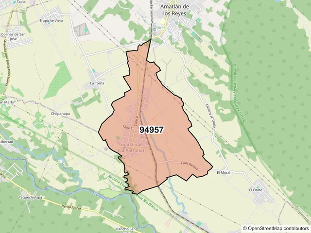 Mapa del código postal 94957, Amatlán de los Reyes, Veracruz de Ignacio de la Llave