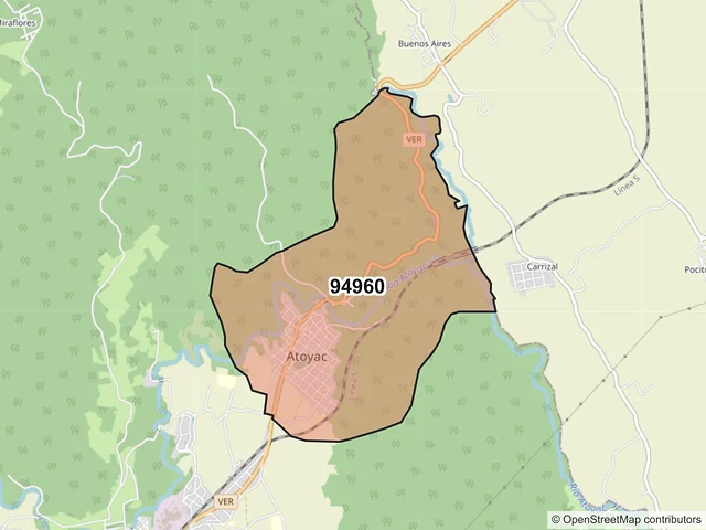 Mapa del código postal 94960, Atoyac, Veracruz de Ignacio de la Llave