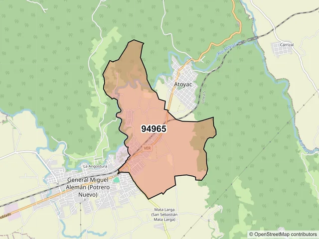 Mapa del código postal 94965, Atoyac, Veracruz de Ignacio de la Llave