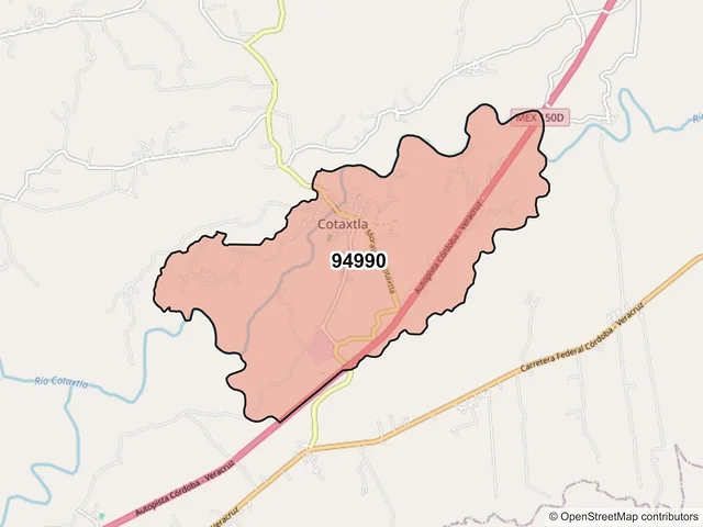 Mapa del código postal 94990, Cotaxtla, Veracruz de Ignacio de la Llave