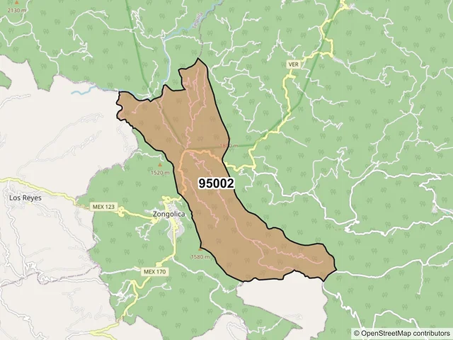 Mapa del código postal 95002, Zongolica, Veracruz de Ignacio de la Llave