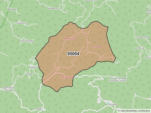 Mapa del código postal 95004, Zongolica, Veracruz de Ignacio de la Llave