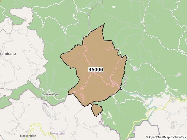 Mapa del código postal 95006, Zongolica, Veracruz de Ignacio de la Llave