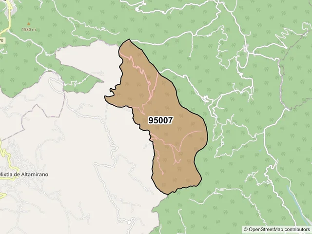 Mapa del código postal 95007, Zongolica, Veracruz de Ignacio de la Llave