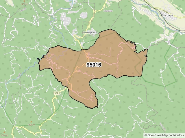 Mapa del código postal 95016, Zongolica, Veracruz de Ignacio de la Llave