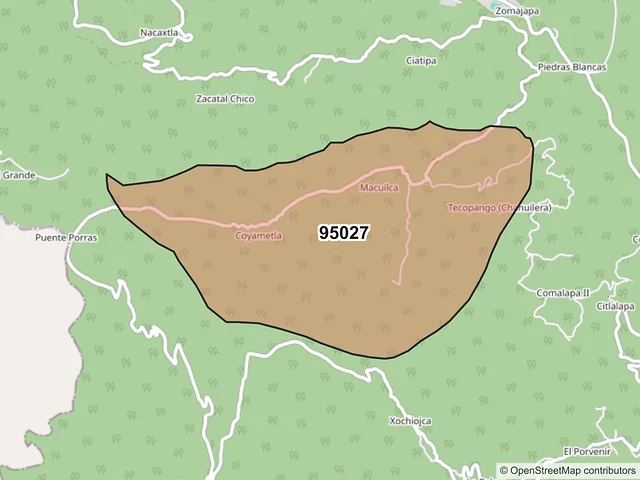 Mapa del código postal 95027, Zongolica, Veracruz de Ignacio de la Llave