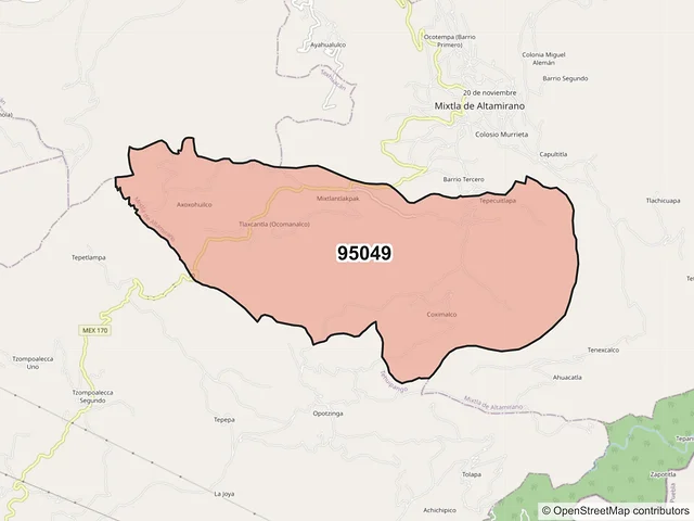 Mapa del código postal 95049, Mixtla de Altamirano, Veracruz de Ignacio de la Llave