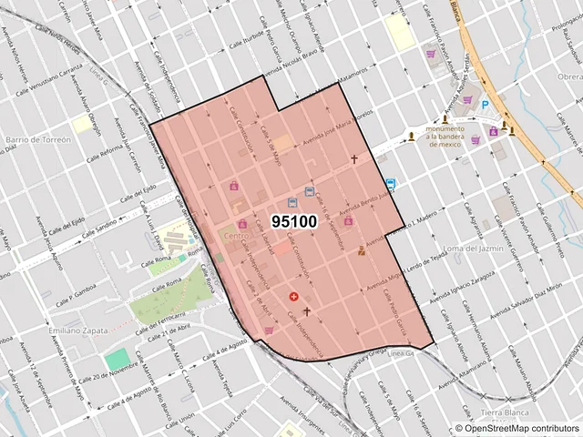 Mapa del código postal 95100, Tierra Blanca, Veracruz de Ignacio de la Llave