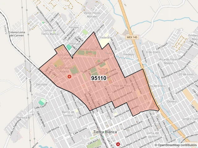 Mapa del código postal 95110, Tierra Blanca, Veracruz de Ignacio de la Llave
