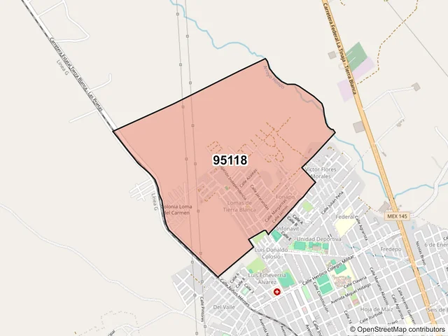 Mapa del código postal 95118, Tierra Blanca, Veracruz de Ignacio de la Llave