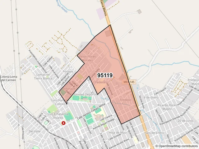 Mapa del código postal 95119, Tierra Blanca, Veracruz de Ignacio de la Llave