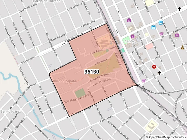Mapa del código postal 95130, Tierra Blanca, Veracruz de Ignacio de la Llave