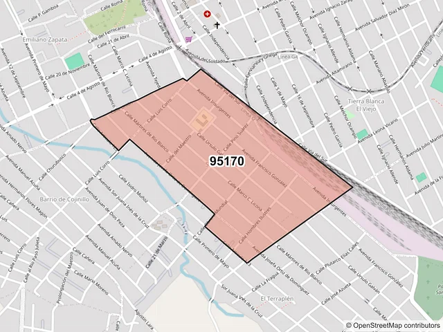 Mapa del código postal 95170, Tierra Blanca, Veracruz de Ignacio de la Llave