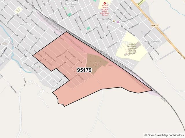 Mapa del código postal 95179, Tierra Blanca, Veracruz de Ignacio de la Llave