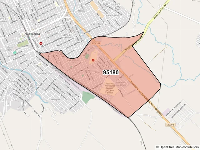 Mapa del código postal 95180, Tierra Blanca, Veracruz de Ignacio de la Llave