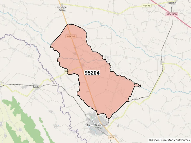 Mapa del código postal 95204, Tierra Blanca, Veracruz de Ignacio de la Llave