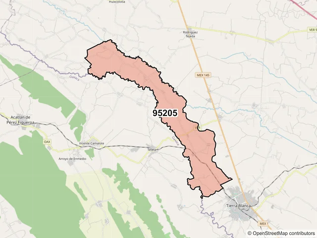 Mapa del código postal 95205, Tierra Blanca, Veracruz de Ignacio de la Llave