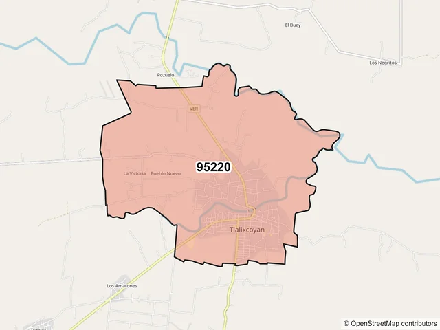 Mapa del código postal 95220, Tlalixcoyan, Veracruz de Ignacio de la Llave