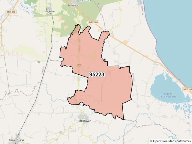Mapa del código postal 95223, Tlalixcoyan, Veracruz de Ignacio de la Llave