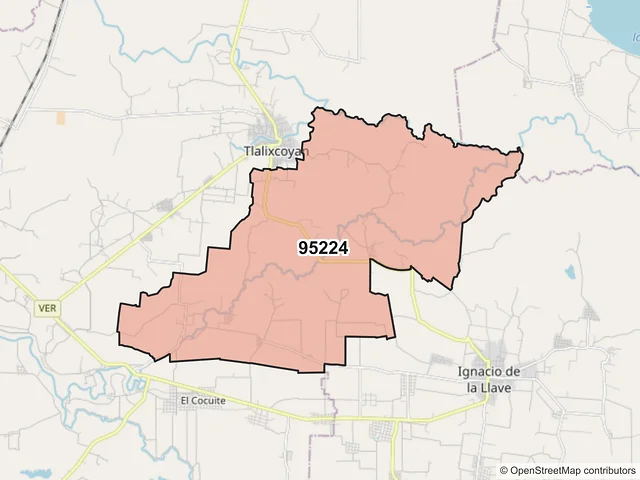 Mapa del código postal 95224, Tlalixcoyan, Veracruz de Ignacio de la Llave