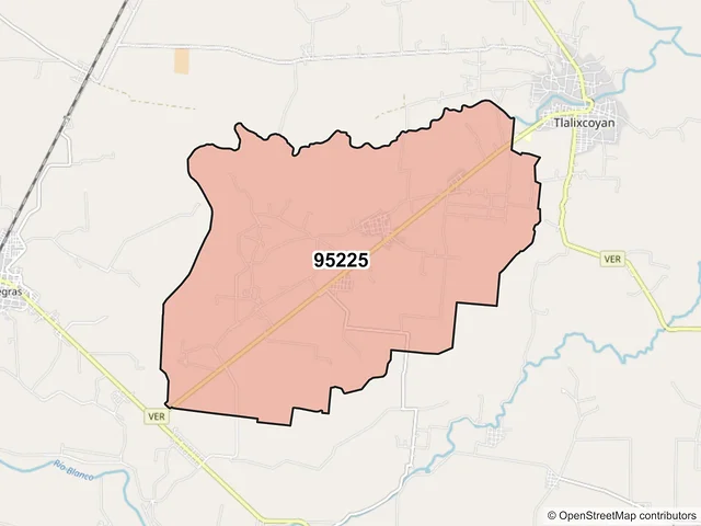 Mapa del código postal 95225, Tlalixcoyan, Veracruz de Ignacio de la Llave