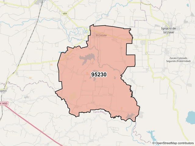 Mapa del código postal 95230, Tlalixcoyan, Veracruz de Ignacio de la Llave
