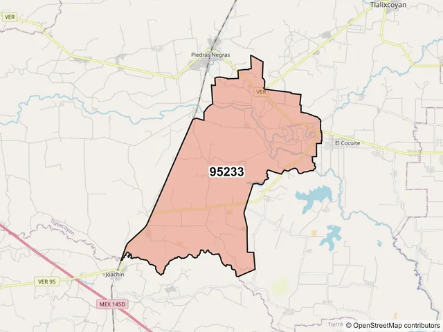 Mapa del código postal 95233, Tlalixcoyan, Veracruz de Ignacio de la Llave