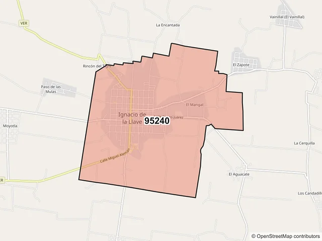 Mapa del código postal 95240, Ignacio de la Llave, Veracruz de Ignacio de la Llave