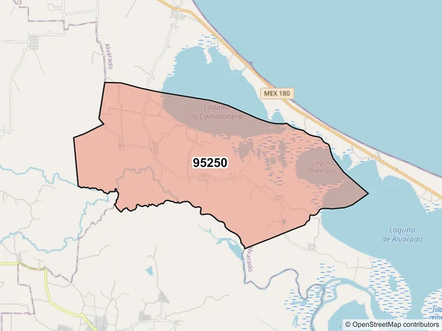 Mapa del código postal 95250, Alvarado, Veracruz de Ignacio de la Llave