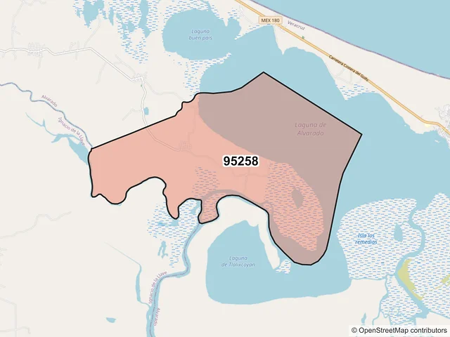 Mapa del código postal 95258, Alvarado, Veracruz de Ignacio de la Llave