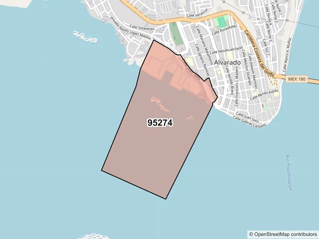 Mapa del código postal 95274, Alvarado, Veracruz de Ignacio de la Llave