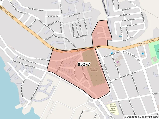 Mapa del código postal 95277, Alvarado, Veracruz de Ignacio de la Llave
