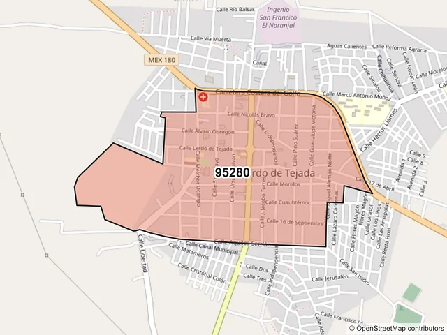 Mapa del código postal 95280, Lerdo de Tejada, Veracruz de Ignacio de la Llave