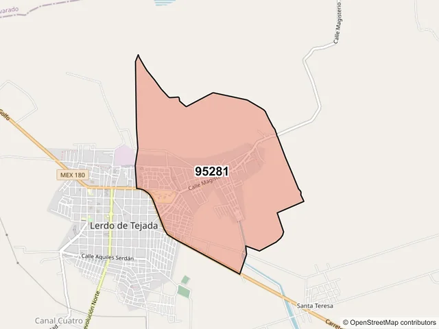 Mapa del código postal 95281, Lerdo de Tejada, Veracruz de Ignacio de la Llave