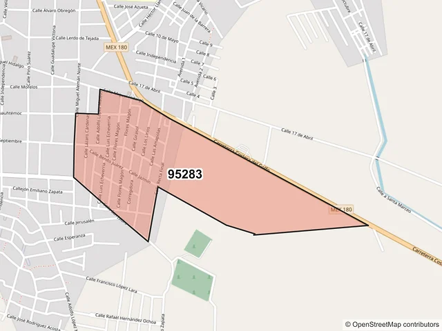Mapa del código postal 95283, Lerdo de Tejada, Veracruz de Ignacio de la Llave
