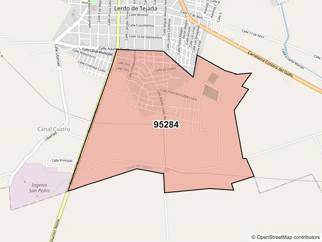 Mapa del código postal 95284, Lerdo de Tejada, Veracruz de Ignacio de la Llave