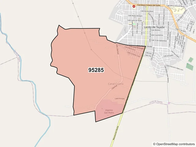 Mapa del código postal 95285, Lerdo de Tejada, Veracruz de Ignacio de la Llave