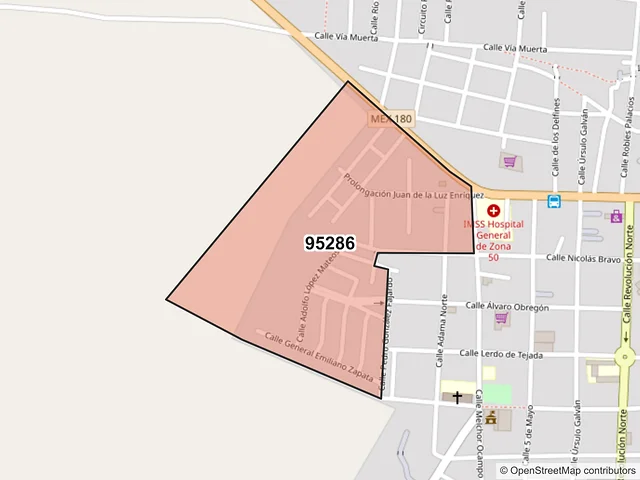 Mapa del código postal 95286, Lerdo de Tejada, Veracruz de Ignacio de la Llave