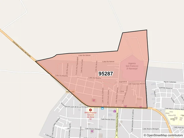 Mapa del código postal 95287, Lerdo de Tejada, Veracruz de Ignacio de la Llave