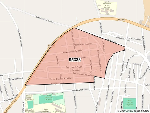Mapa del código postal 95333, Carlos A. Carrillo, Veracruz de Ignacio de la Llave