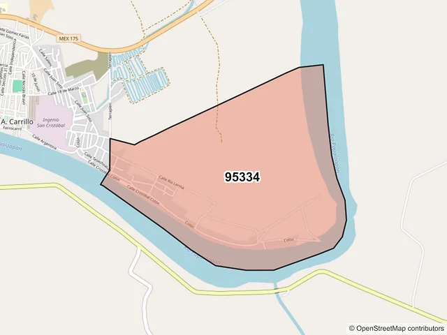 Mapa del código postal 95334, Carlos A. Carrillo, Veracruz de Ignacio de la Llave
